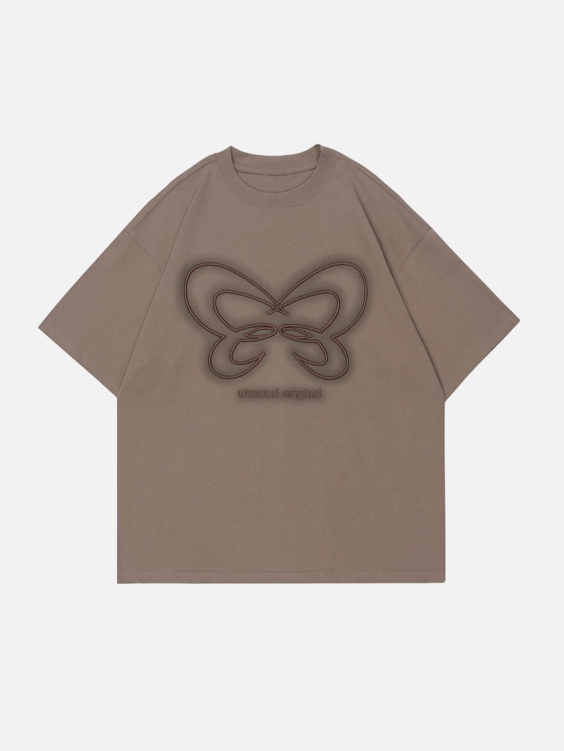 T Shirts Aelfric Eden Butterfly Embroidery Tee Noir | SAZ-27402726